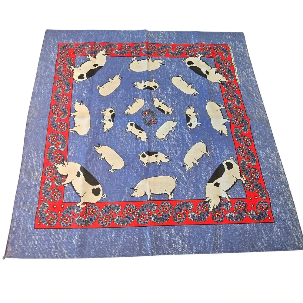 Vintage Springs Pig Bandana Scarf 22x22 Made in USA Paisley Farmhouse Western